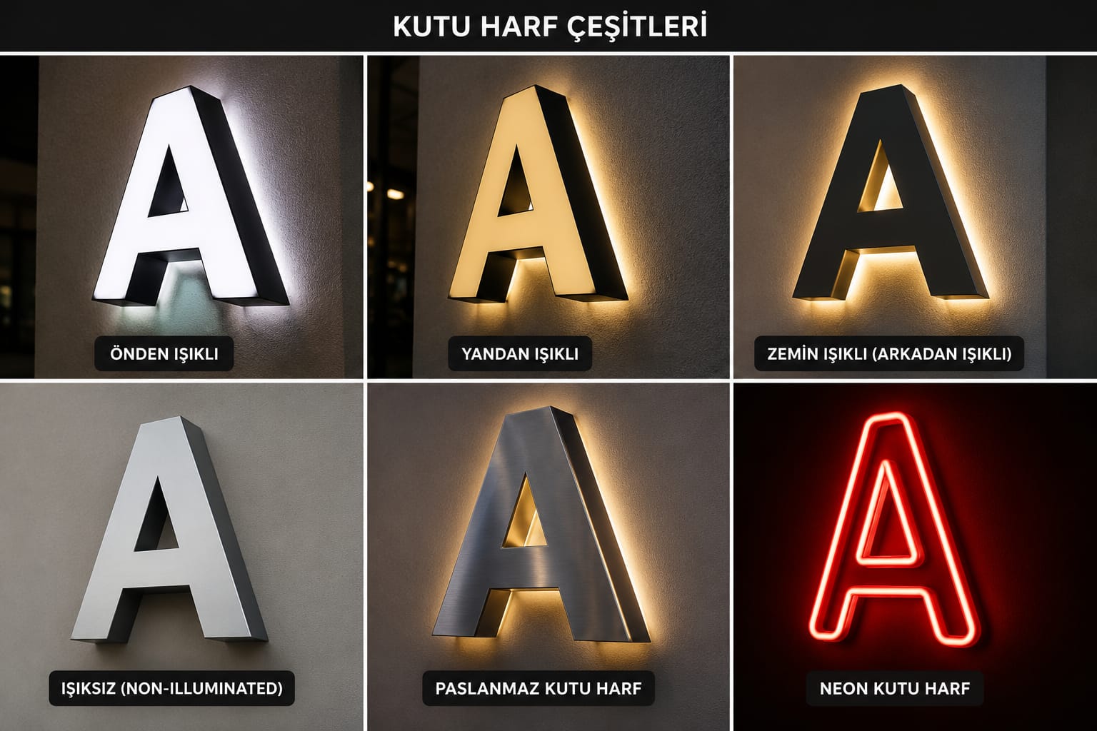MGR Reklam kutu harf çeşitleri